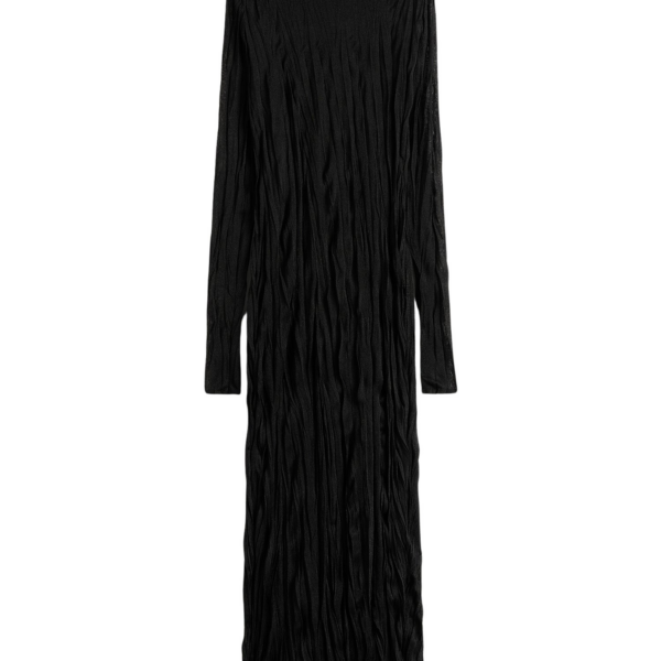 Totême Crinkled Knit Long-Sleeve Dress Black - Dresses - Scandinavian Minimalist Luxury at Coveti