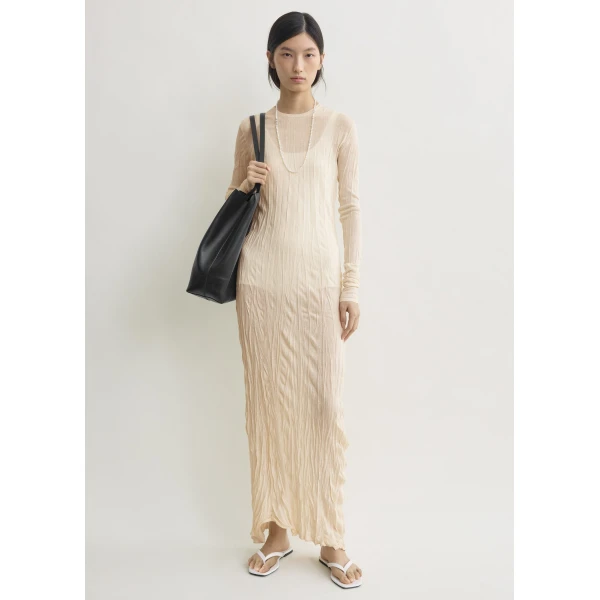 Totême Crinkled Knit Long-Sleeve Dress Pale Apricot - Dresses - Scandinavian Minimalist Luxury at Coveti