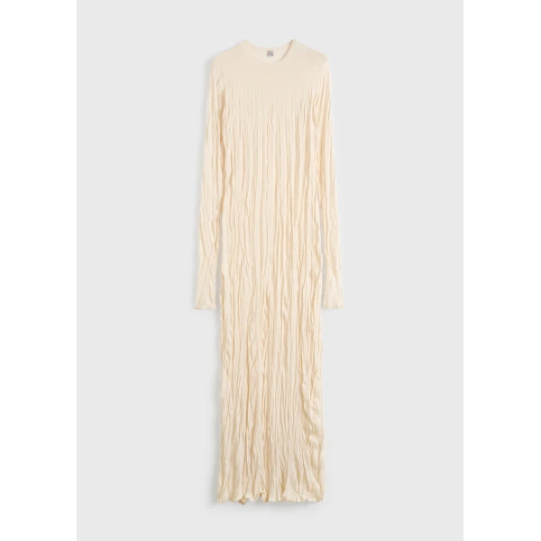 Totême Crinkled Knit Long-Sleeve Dress Pale Apricot - Dresses - Scandinavian Minimalist Luxury at Coveti