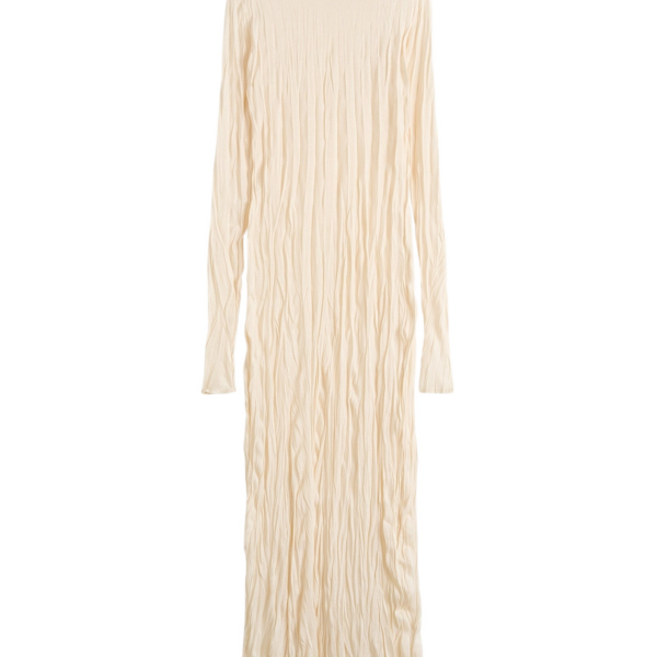 Totême Crinkled Knit Long-Sleeve Dress Pale Apricot - Dresses - Scandinavian Minimalist Luxury at Coveti