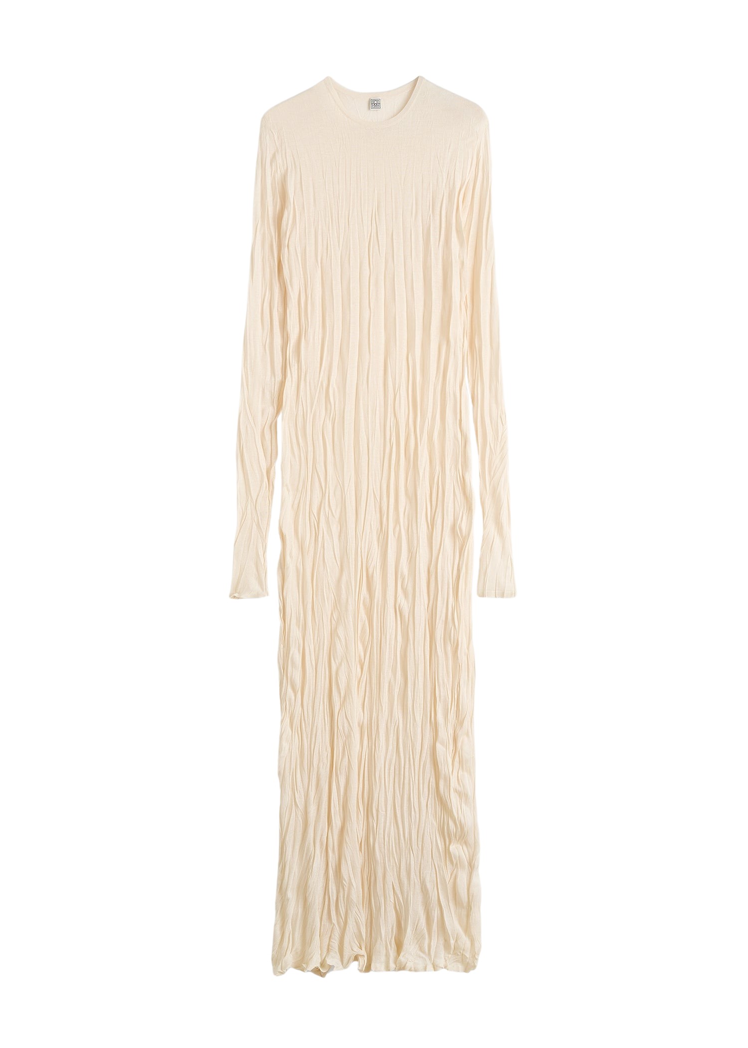 Toteme-Crinkled-Knit-Long-Sleeve-Dress-Pale-Apricot11415_nobg Totême Crinkled Knit Long-Sleeve Dress Pale Apricot - Dresses - Scandinavian Minimalist Luxury at Coveti