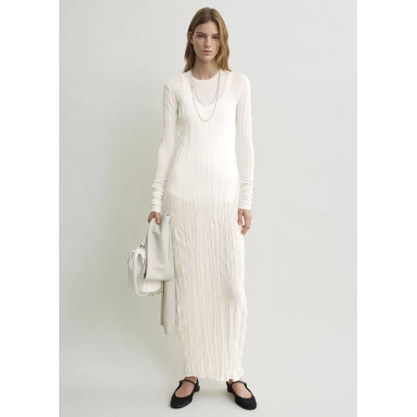 Totême Crinkled Knit Long-Sleeve Dress White - Dresses - Scandinavian Minimalist Luxury at Coveti