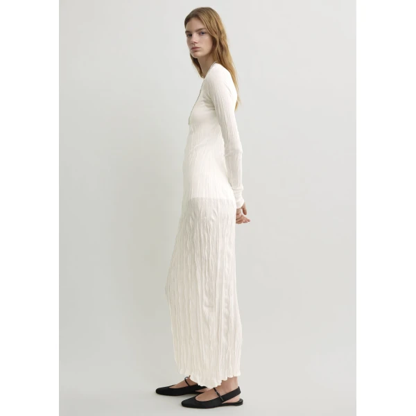 Totême Crinkled Knit Long-Sleeve Dress White - Dresses - Scandinavian Minimalist Luxury at Coveti