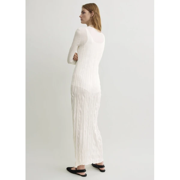 Totême Crinkled Knit Long-Sleeve Dress White - Dresses - Scandinavian Minimalist Luxury at Coveti