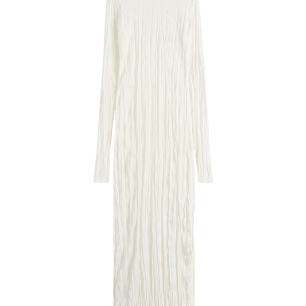 Totême Crinkled Knit Long-Sleeve Dress White - Dresses - Scandinavian Minimalist Luxury at Coveti