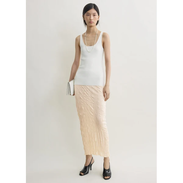 Totême Crinkled Knit Skirt Pale Apricot - Skirts - Scandinavian Minimalist Luxury at Coveti