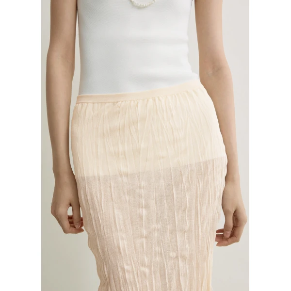 Totême Crinkled Knit Skirt Pale Apricot - Skirts - Scandinavian Minimalist Luxury at Coveti