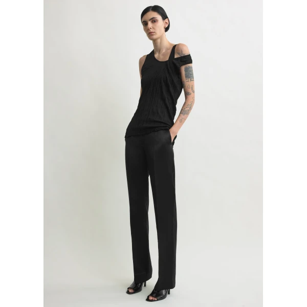 Totême Crinkled Knit Tank Black - Tops - Scandinavian Minimalist Luxury at Coveti