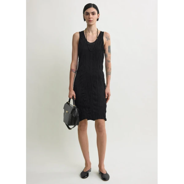 Totême Crinkled Knit Tank Dress Black - Dresses - Scandinavian Minimalist Luxury at Coveti