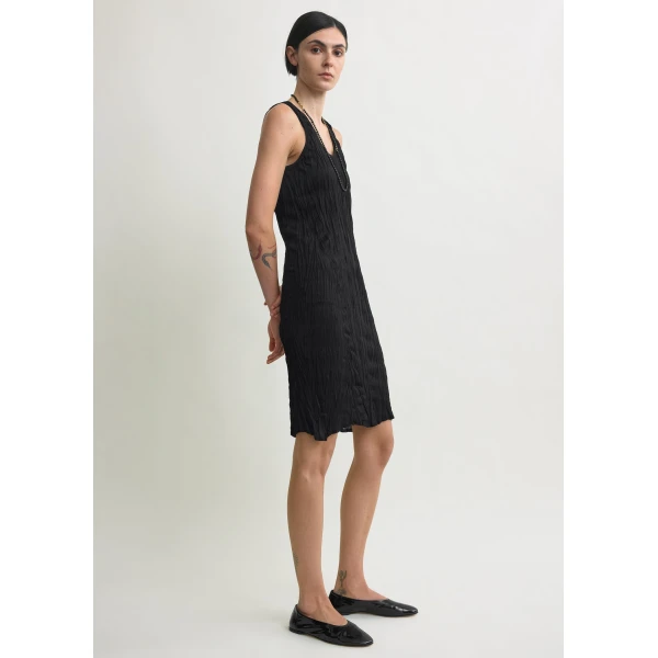 Totême Crinkled Knit Tank Dress Black - Dresses - Scandinavian Minimalist Luxury at Coveti