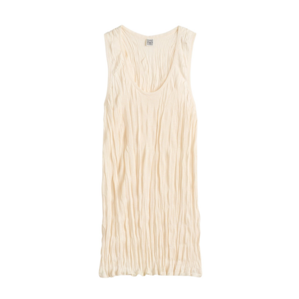 Totême Crinkled Knit Tank Pale Apricot - Tops - Scandinavian Minimalist Luxury at Coveti