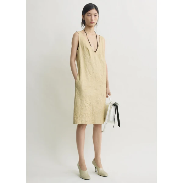 Totême Crinkled Leather Dress Champagne - Dresses - Scandinavian Minimalist Luxury at Coveti