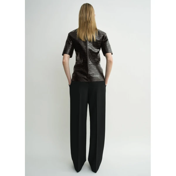 Totême Croco-Embossed Tee Dark Brown - Tops - Scandinavian Minimalist Luxury at Coveti
