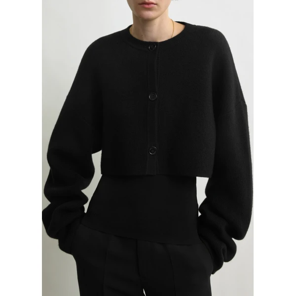 Totême Cropped Oversized Cardigan Black - Knitwear - Scandinavian Minimalist Luxury at Coveti