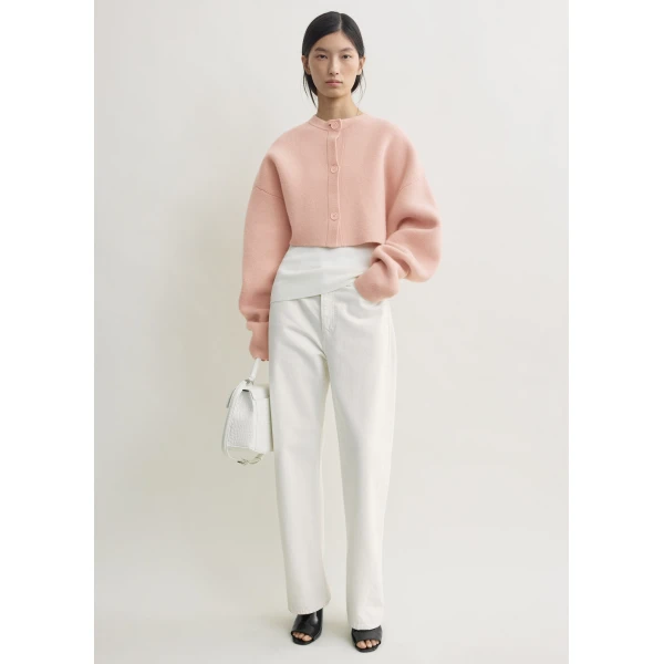 Totême Cropped Oversized Cardigan Flamingo - Knitwear - Scandinavian Minimalist Luxury at Coveti
