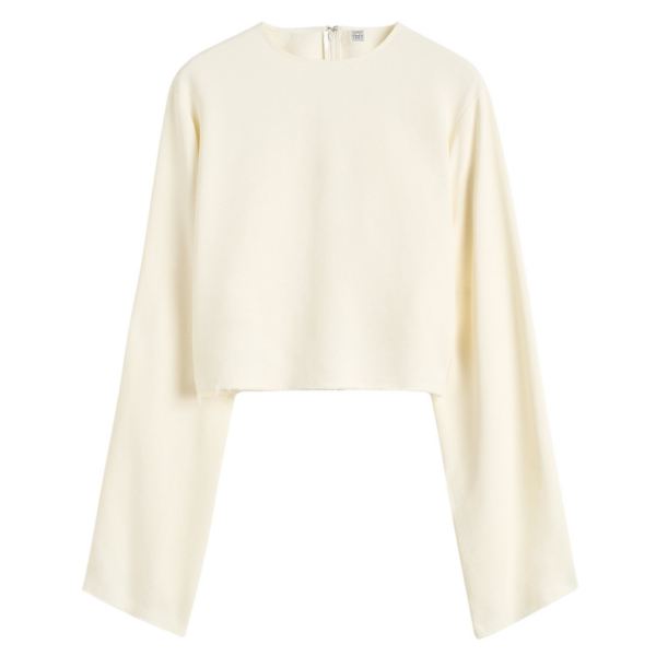 Totême Cropped Sablé Blouse Macadamia - Tops - Scandinavian Minimalist Luxury at Coveti