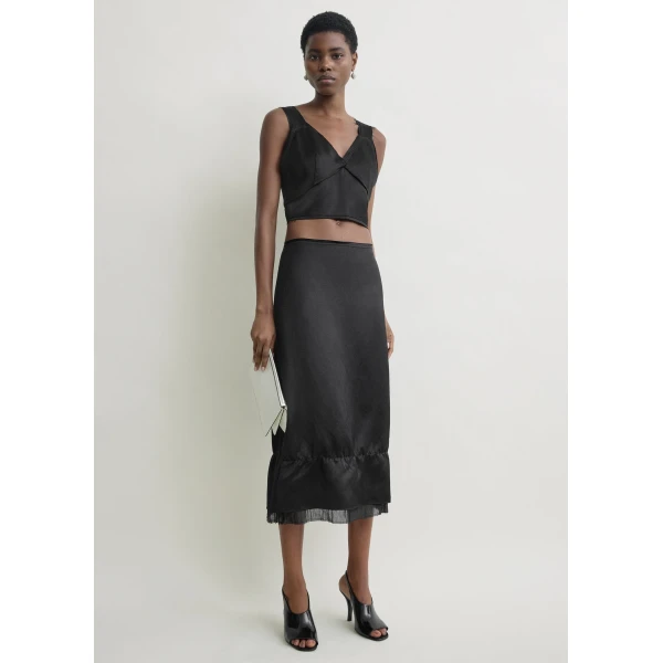 Totême Cropped Satin Camisole Black - Tops - Scandinavian Minimalist Luxury at Coveti