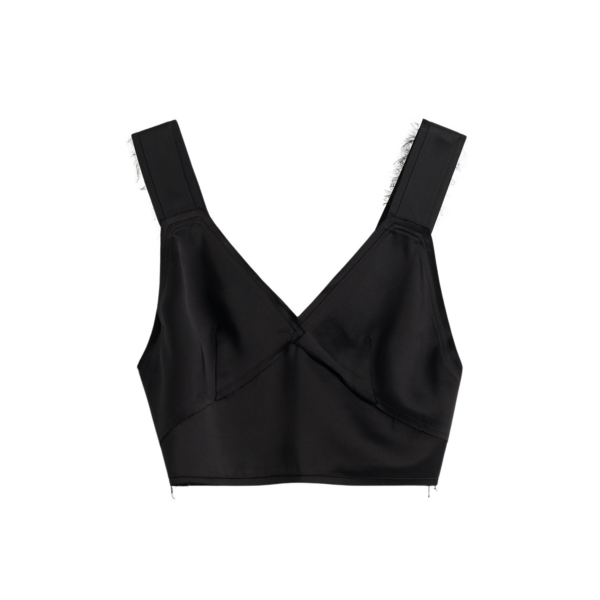 Totême Cropped Satin Camisole Black - Tops - Scandinavian Minimalist Luxury at Coveti