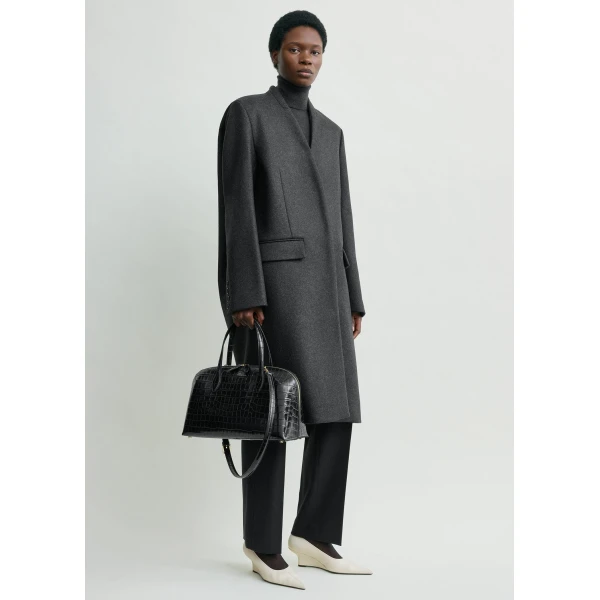 Totême Deep Pleat Coat Charcoal Melange - Coats - Scandinavian Minimalist Luxury at Coveti