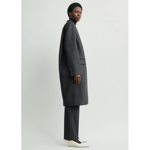 Totême Deep Pleat Coat Charcoal Melange - Coats - Scandinavian Minimalist Luxury at Coveti