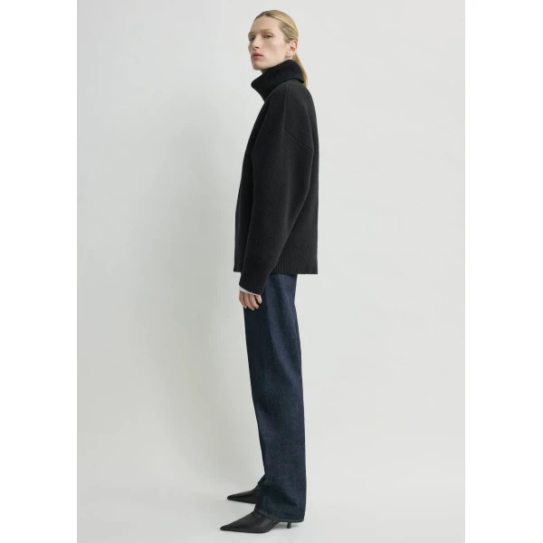 Totême Double-Knit Turtleneck Black - Knitwear - Scandinavian Minimalist Luxury at Coveti