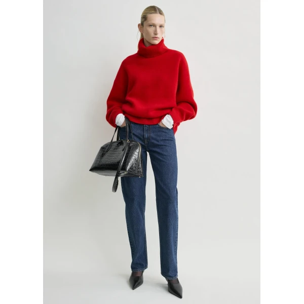 Totême Double-Knit Turtleneck Poppy - Knitwear - Scandinavian Minimalist Luxury at Coveti