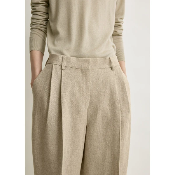 Totême Double-Pleat Cropped Linen Trousers Beige - Pants - Scandinavian Minimalist Luxury at Coveti