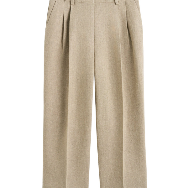 Totême Double-Pleat Cropped Linen Trousers Beige - Pants - Scandinavian Minimalist Luxury at Coveti