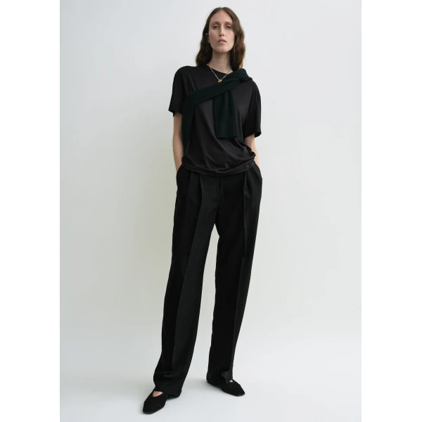 Totême Double-Pleat Fluid Trousers Black - Pants - Scandinavian Minimalist Luxury at Coveti