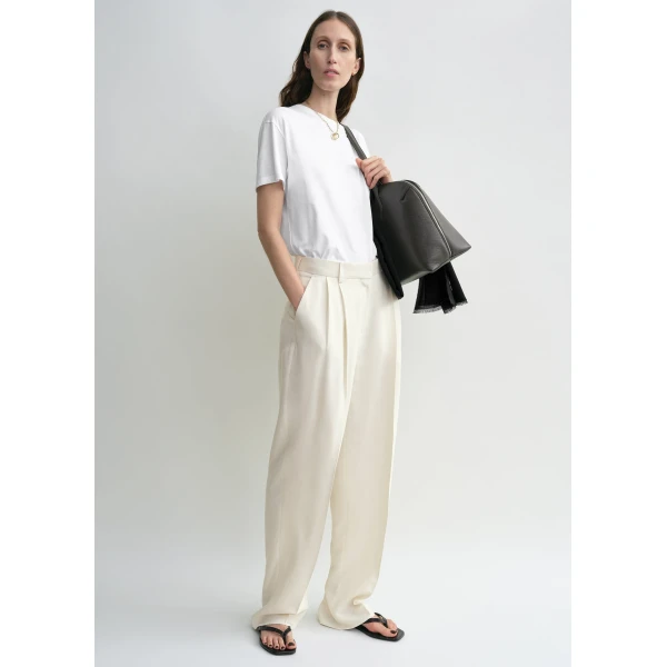Totême Double-Pleat Fluid Trousers Ecru - Pants - Scandinavian Minimalist Luxury at Coveti