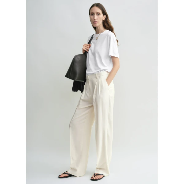 Totême Double-Pleat Fluid Trousers Ecru - Pants - Scandinavian Minimalist Luxury at Coveti