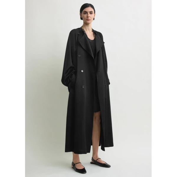 Totême Draped Satin Trench Black - Coats - Scandinavian Minimalist Luxury at Coveti