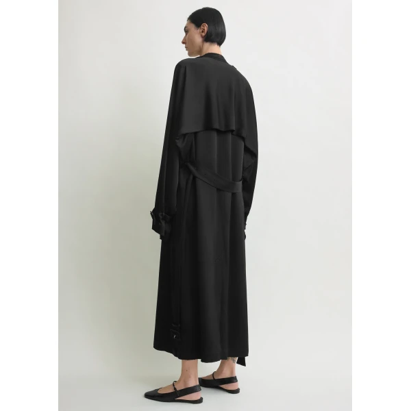 Totême Draped Satin Trench Black - Coats - Scandinavian Minimalist Luxury at Coveti