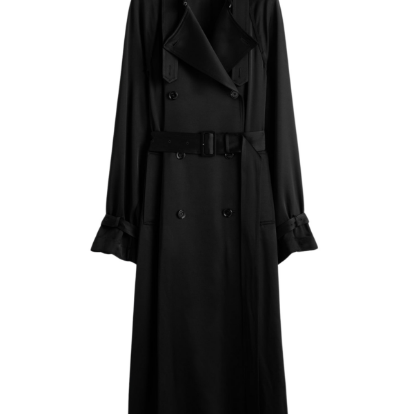 Totême Draped Satin Trench Black - Coats - Scandinavian Minimalist Luxury at Coveti