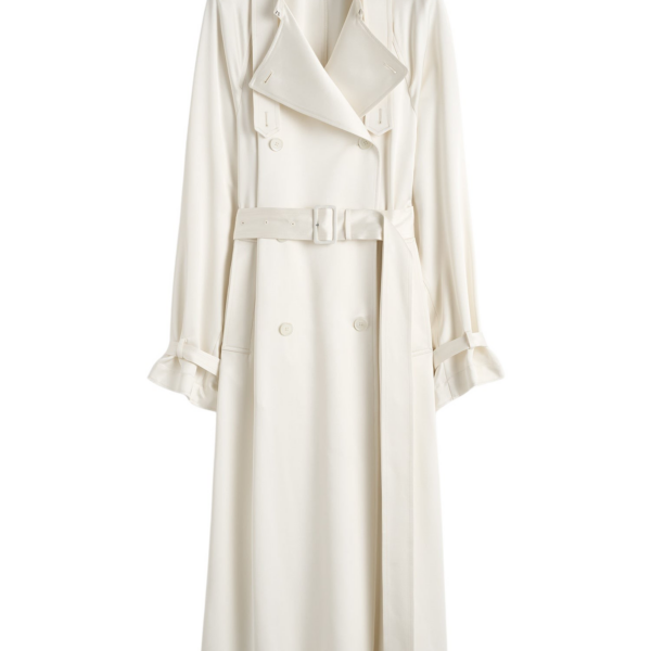 Totême Draped Satin Trench Off-White - Coats - Scandinavian Minimalist Luxury at Coveti