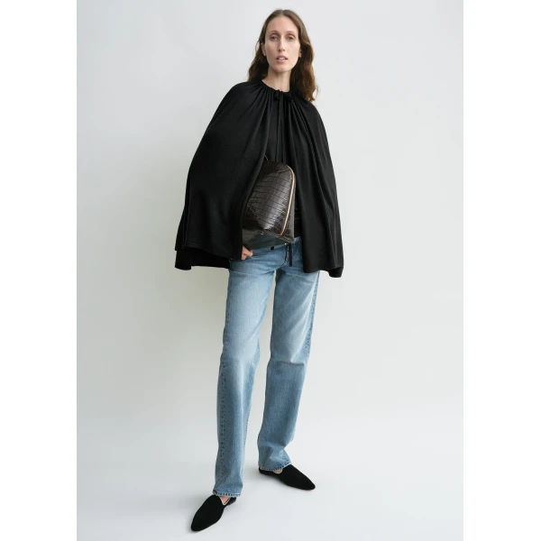 Totême Drawstring Cape Black - Knitwear - Scandinavian Minimalist Luxury at Coveti