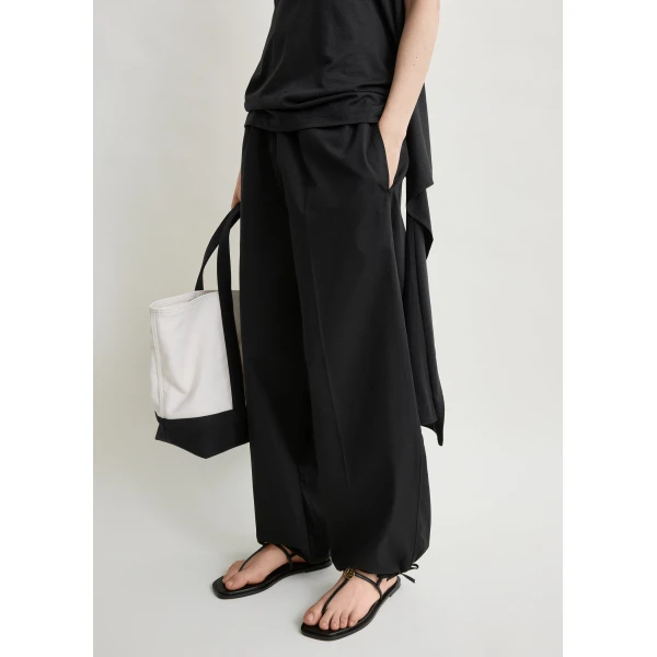 Totême Drawstring Cotton Trousers Black - Pants - Scandinavian Minimalist Luxury at Coveti