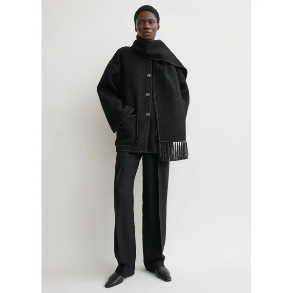 Totême Embroidered Scarf Jacket Black - Jackets - Scandinavian Minimalist Luxury at Coveti