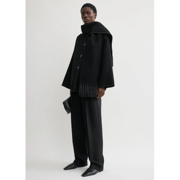 Totême Embroidered Scarf Jacket Black - Jackets - Scandinavian Minimalist Luxury at Coveti