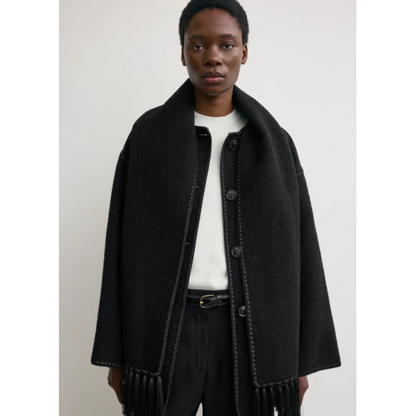 Totême Embroidered Scarf Jacket Black - Jackets - Scandinavian Minimalist Luxury at Coveti