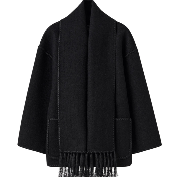 Totême Embroidered Scarf Jacket Black - Jackets - Scandinavian Minimalist Luxury at Coveti