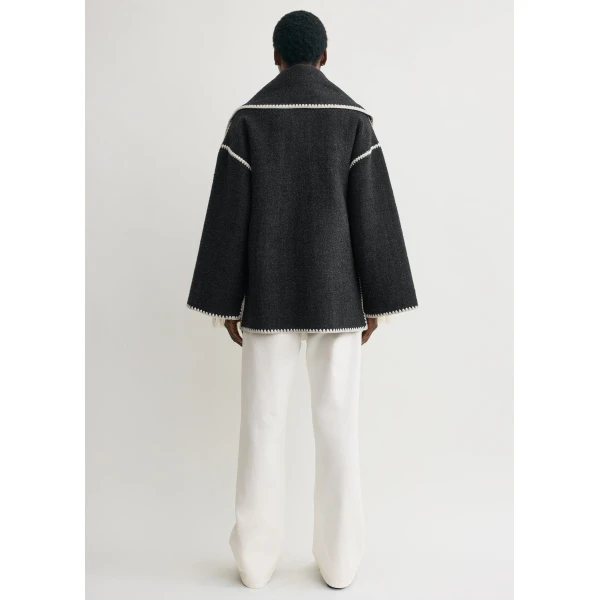 Totême Embroidered Scarf Jacket Dark Grey Mélange - Jackets - Scandinavian Minimalist Luxury at Coveti