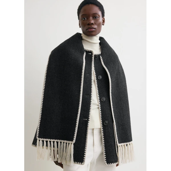 Totême Embroidered Scarf Jacket Dark Grey Mélange - Jackets - Scandinavian Minimalist Luxury at Coveti