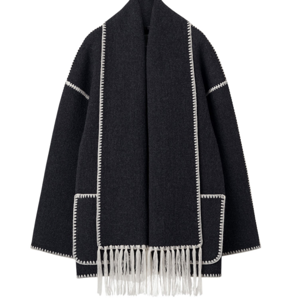 Totême Embroidered Scarf Jacket Dark Grey Mélange - Jackets - Scandinavian Minimalist Luxury at Coveti