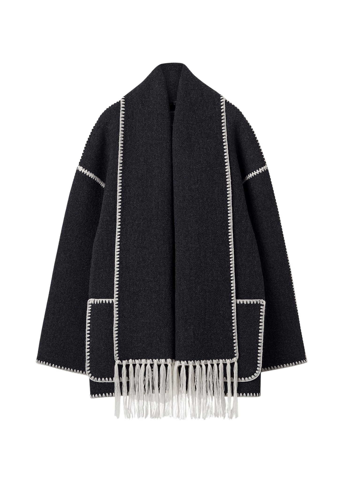 Totême Embroidered Scarf Jacket Dark Grey Mélange - Jackets - Scandinavian Minimalist Luxury at Coveti
