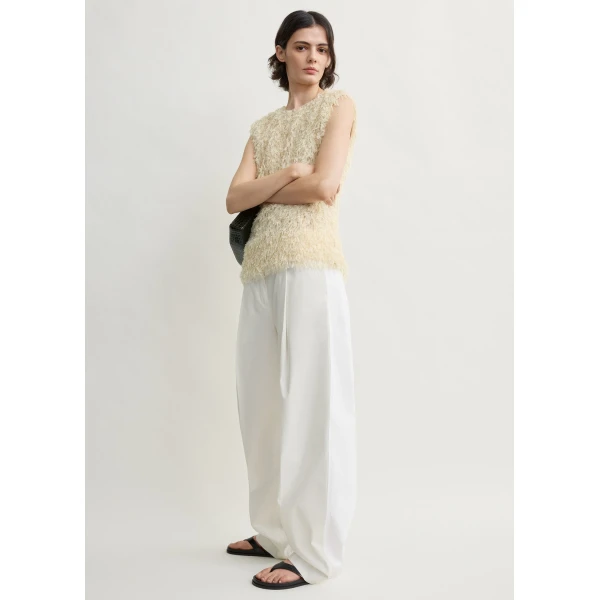Totême Feathered-Jersey Top Eggshell - Tops - Scandinavian Minimalist Luxury at Coveti