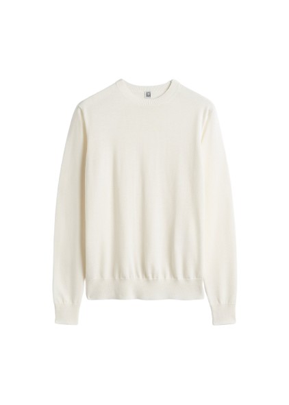 Totême Fine Crew Knit Ecru - Knitwear - Scandinavian Minimalist Luxury at Coveti