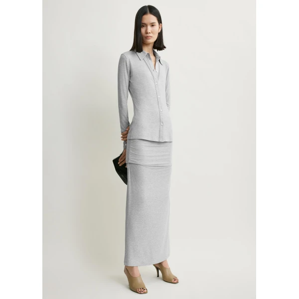 Totême Fitted Jersey Shirt Pale Grey Mélange - Tops - Scandinavian Minimalist Luxury at Coveti