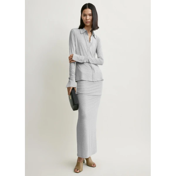 Totême Fitted Jersey Shirt Pale Grey Mélange - Tops - Scandinavian Minimalist Luxury at Coveti