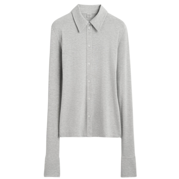 Totême Fitted Jersey Shirt Pale Grey Mélange - Tops - Scandinavian Minimalist Luxury at Coveti